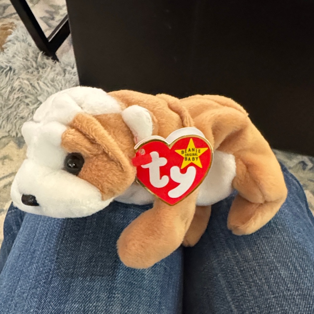 Ty Beanie Baby Bulldog in Tan and White